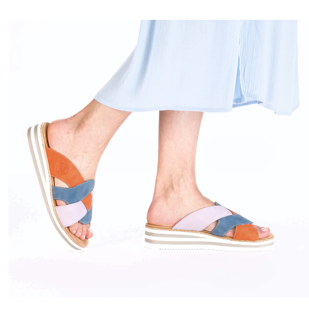 Rieker Pantolette Sommerschuh Strandschuh Hausschuh Mit Zweifarbiger Plateausohle