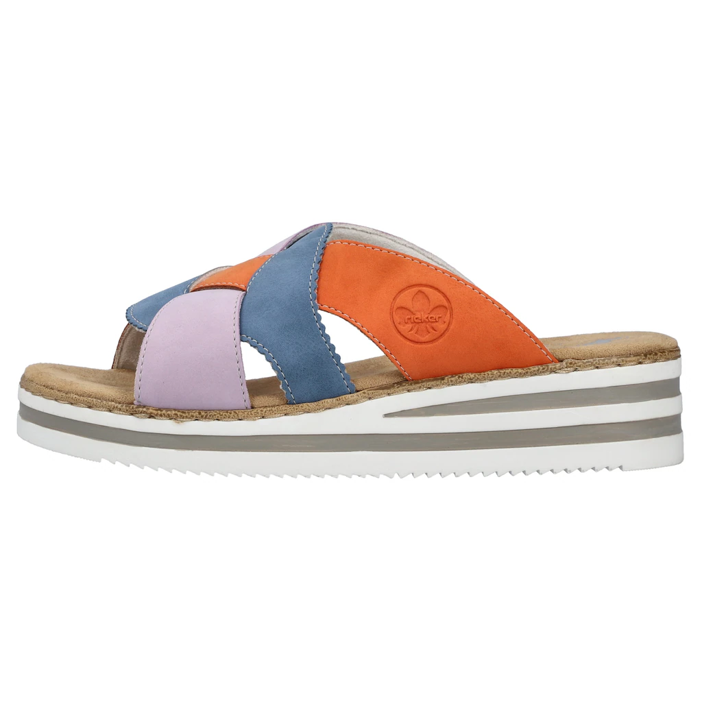Rieker Pantolette Sommerschuh Strandschuh Hausschuh Mit Zweifarbiger Plateausohle