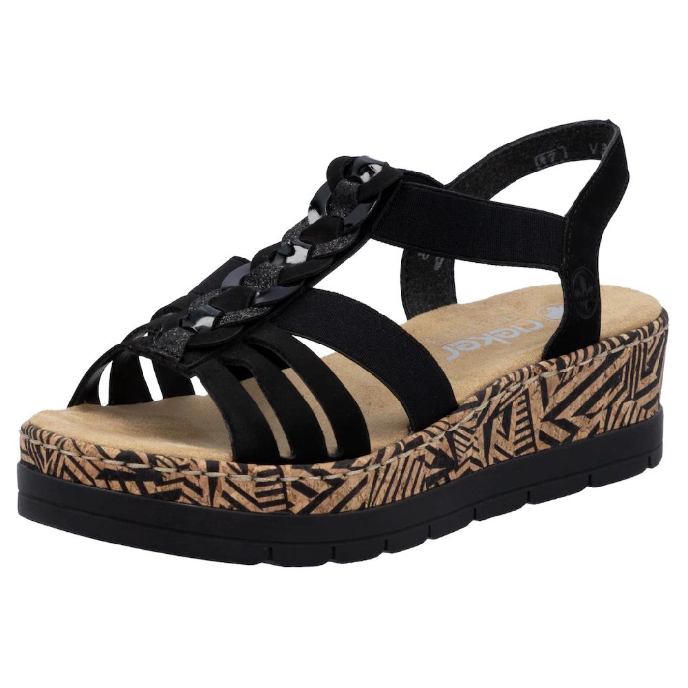 Rieker Plateausandaletten Sommerschuh Urlaubschuh Sandalette mit dekorativem Schmuckelement