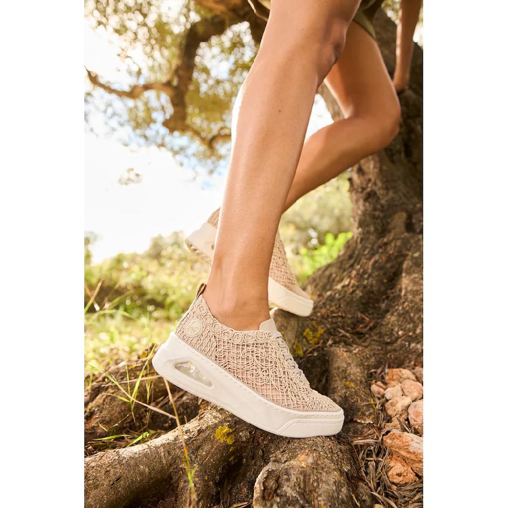 Rieker Plateausneaker Schnürschuh Halbschuh In Sommerlicher Makramee-Optik