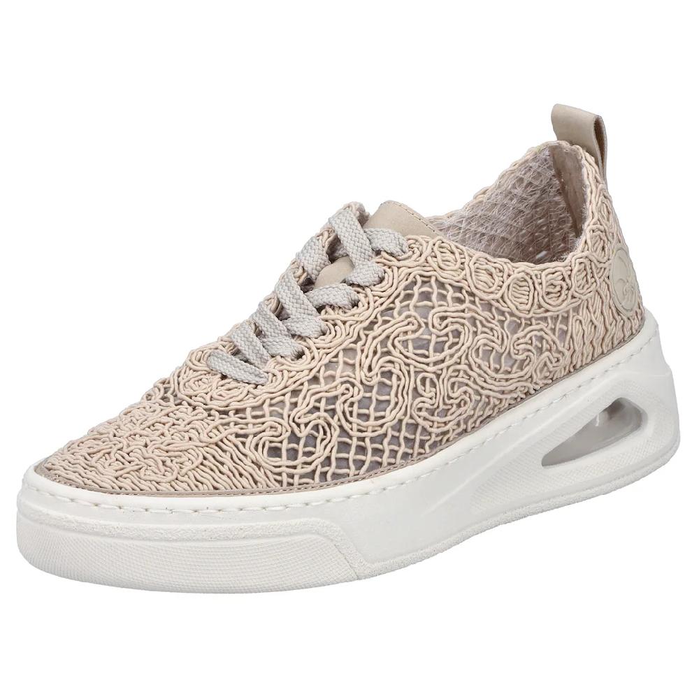 Rieker Plateausneaker Schnürschuh Halbschuh in sommerlicher Makramee-Optik