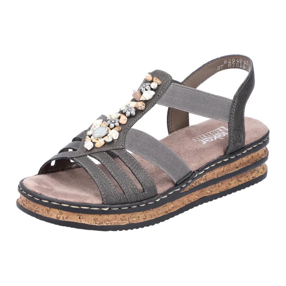 Rieker Riemchensandale Sommerschuh Sandalette Keilabsatz mit Schmucksteinen besetzt ▷ für