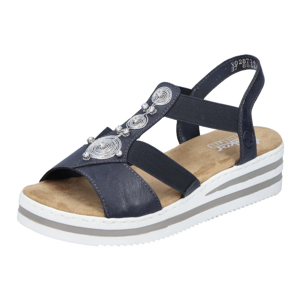 Rieker Riemchensandale Sommerschuh Sandalette Keilabsatz mit gestreifter Sohle bestellen