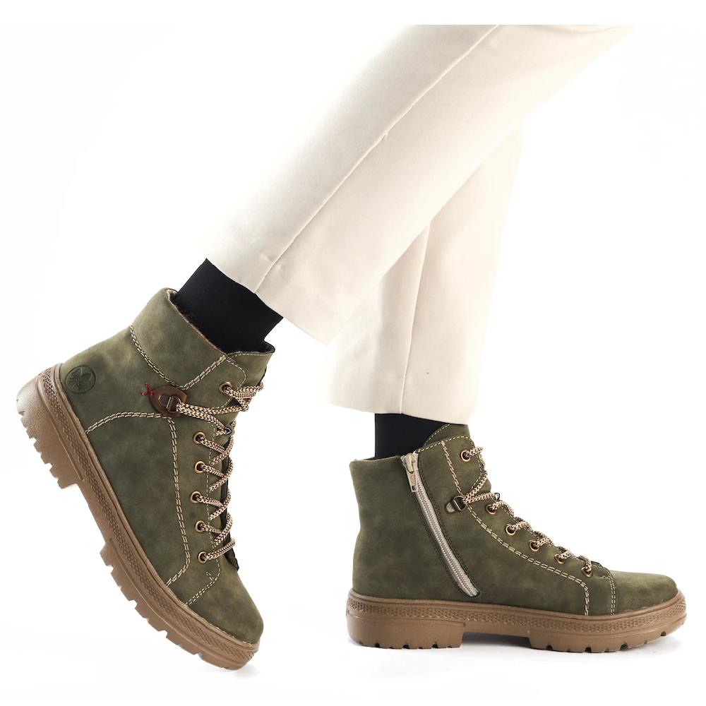 Rieker Schnürboots Stiefelette Plateausohle Kontrastnaht Mit Innenreißverschluss ▷ Für