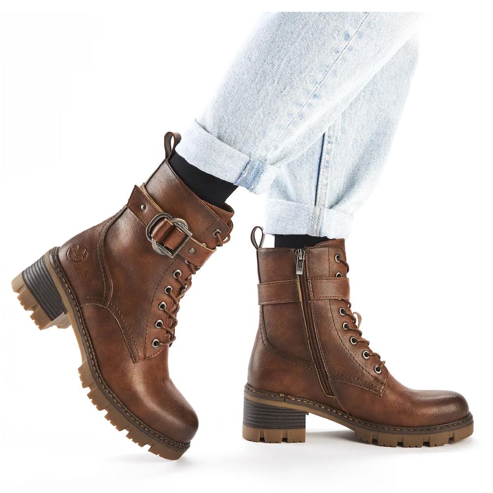 Rieker Schnürstiefelette Schnürboots Bikerboots Blockabsatz Mit Verstellbarer Schnalle Kaufen