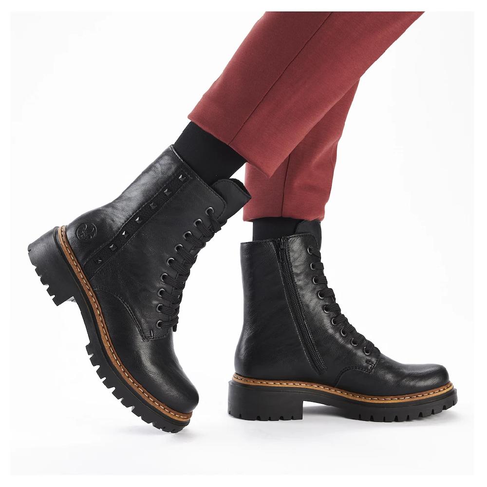 Rieker Schnürstiefelette Schnürboots Blockabsatz Innenreißverschluss Und Nietenverzierung Online Bestellen