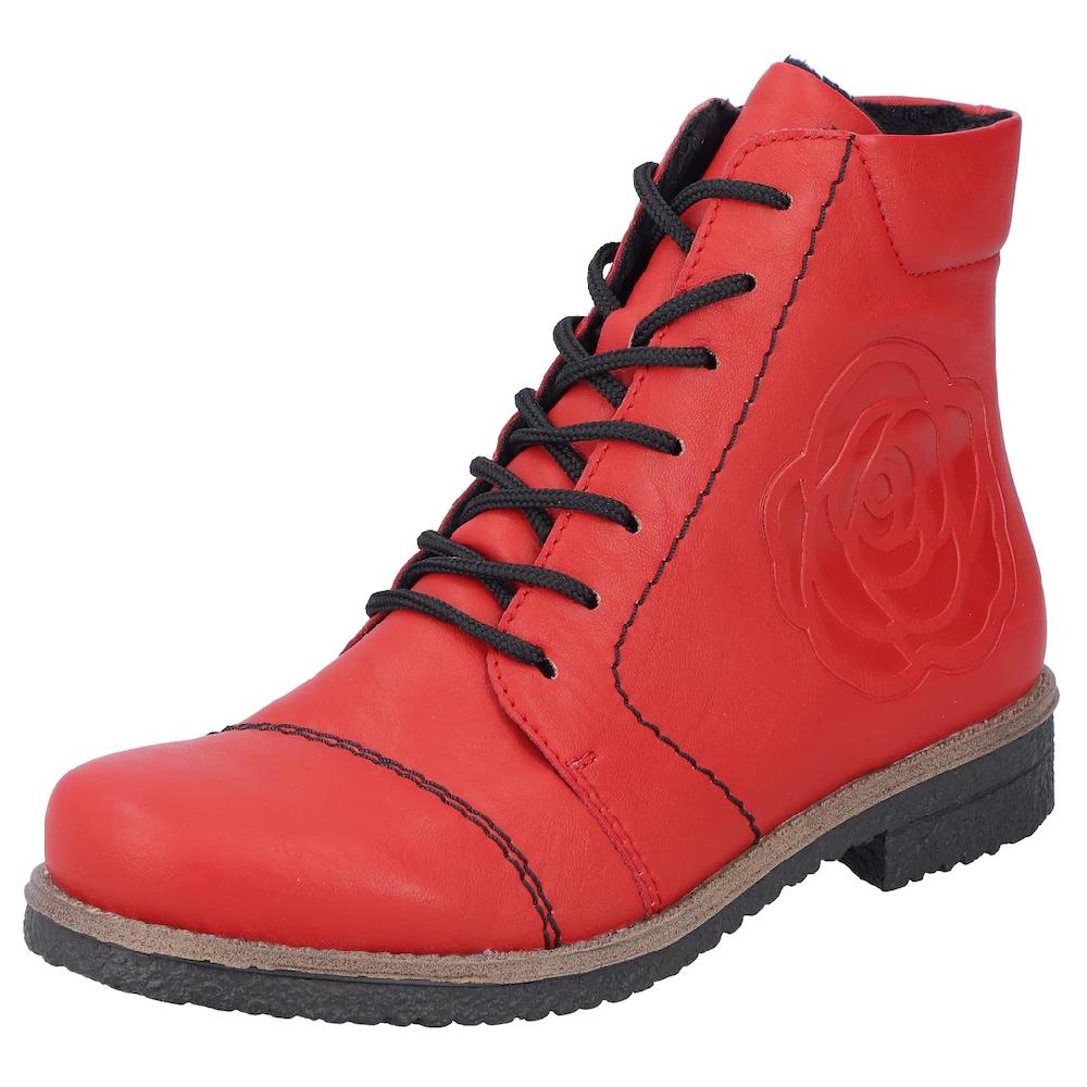Rieker Schnürstiefelette Schnürboots Reißverschluss-Stiefelette Blockabsatz Rosenmuster online kaufen