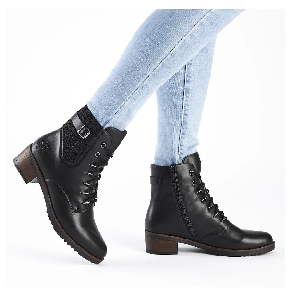 Rieker Schnürstiefelette Schnürboots Trachtenstiefelette Blockabsatz Innenreißverschluss