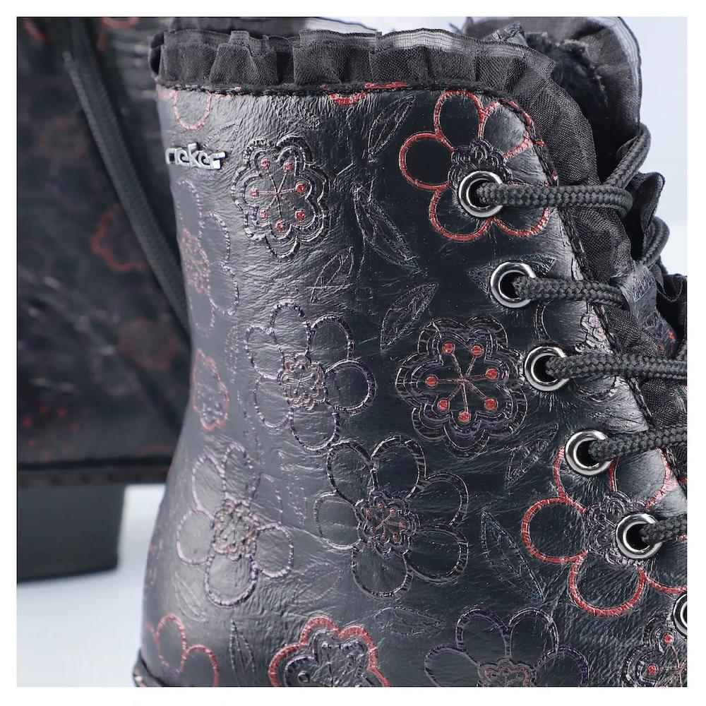 Rieker Schnürstiefelette Schnürboots Trachtenstiefelette Blockabsatz Rüschchen-Verzierung