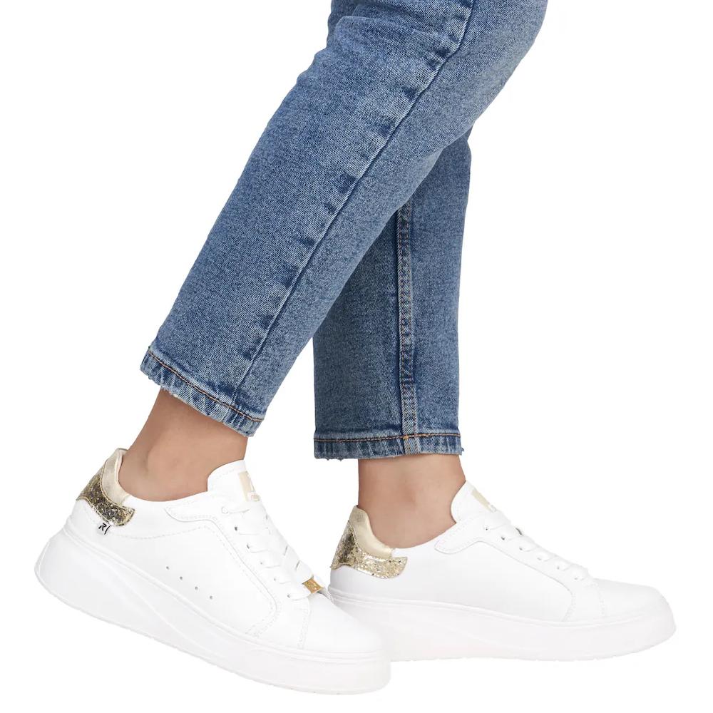 RIEKER Sport Plateausneaker Schnürschuh Halbschuh Freizeitschuh Metallic-Akzent An Der Ferse