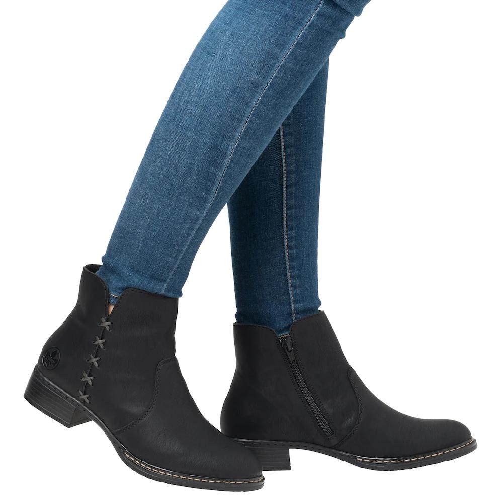 Rieker Stiefelette Reißverschluss-Stiefelette Ankelboots Mit Blockabsatz ▷ Für