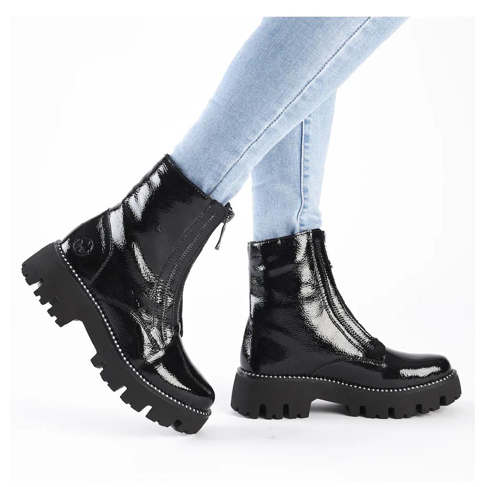 Rieker Winterstiefelette Boots Front Reißverschluss Profilsohle Nieten Besetzter Rahmen Kaufen