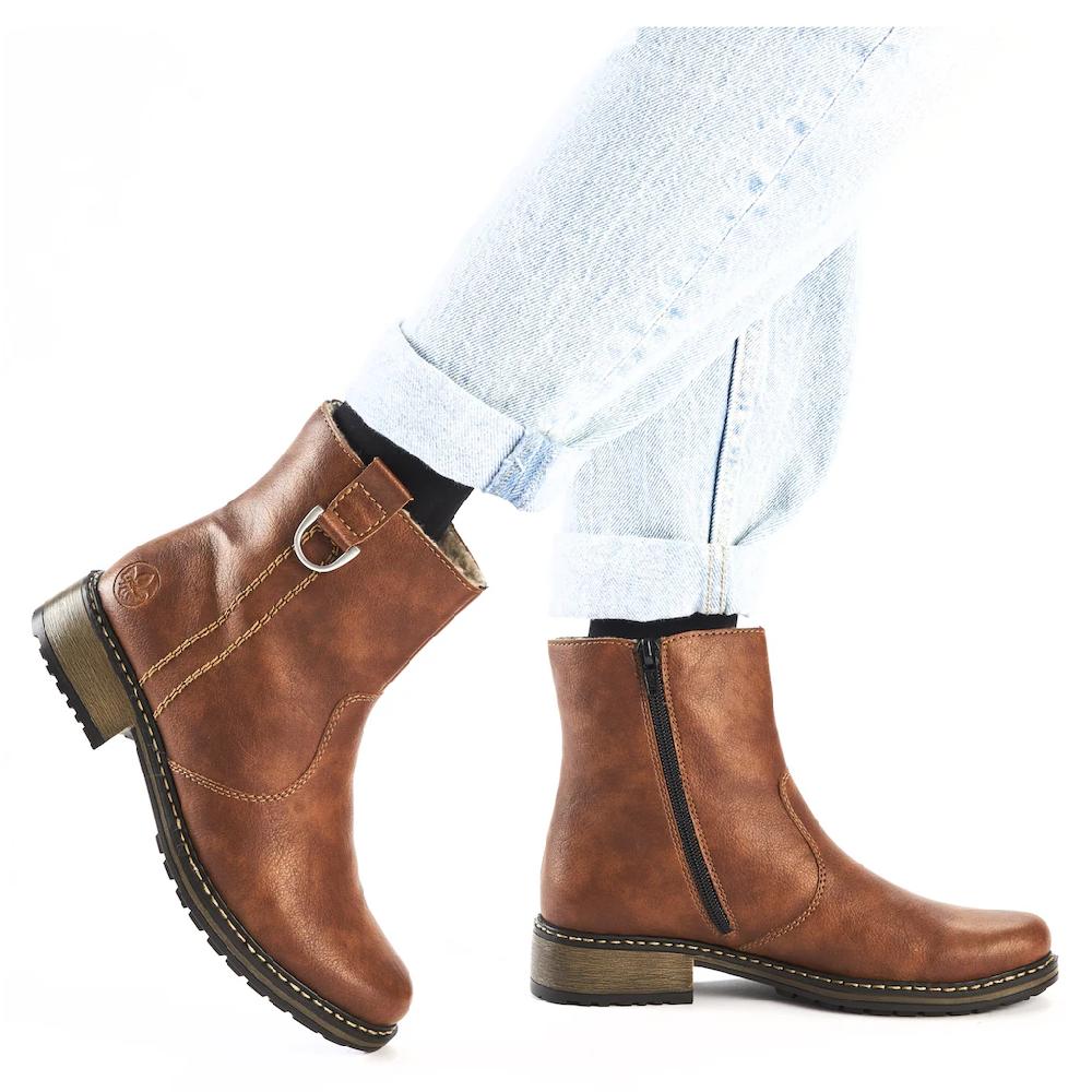Rieker Winterstiefelette Schlupfboots Blockabsatz Mit Innenreißverschluss ▷ Für