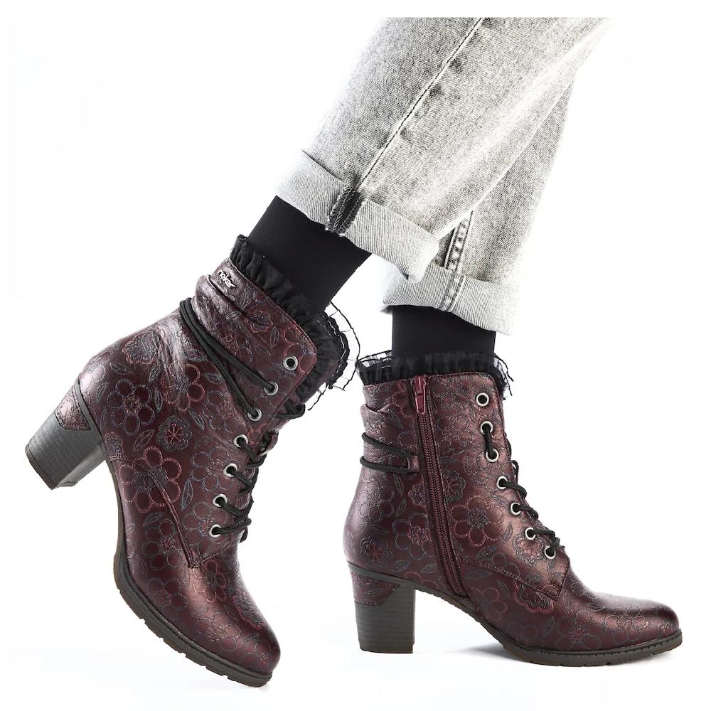 Rieker Winterstiefelette Schnürstiefelette Reißverschluss-Boots Blockabsatz Blumenprint