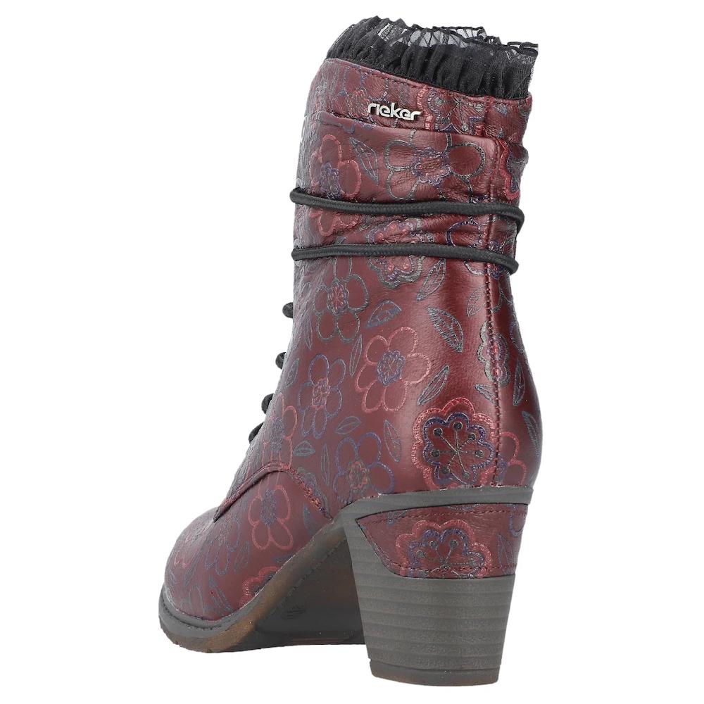 Rieker Winterstiefelette Schnürstiefelette Reißverschluss-Boots Blockabsatz Blumenprint