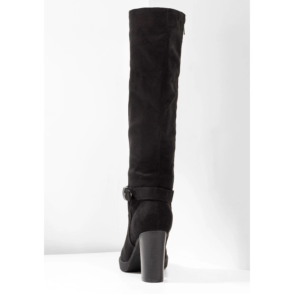 Sheego Weitschaftstiefel »Große Größen« In Velourslederoptik Mit Schnallenband Online Bestellen