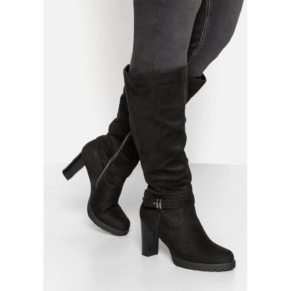 Sheego Weitschaftstiefel »Große Größen« In Velourslederoptik Mit Schnallenband Online Bestellen