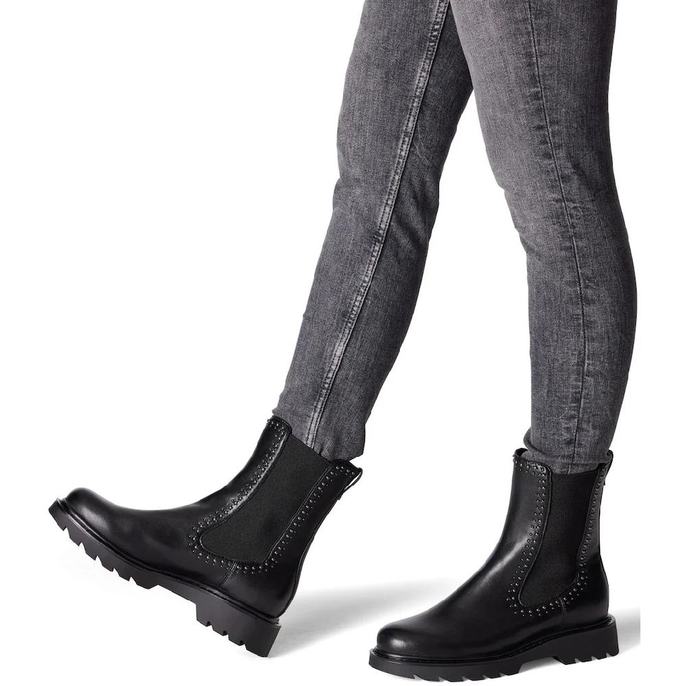 Tamaris Chelseaboots Blockabsatz Stiefelette Bikerboots Mit Glänzenden Nieten Besetzt ▷ Für