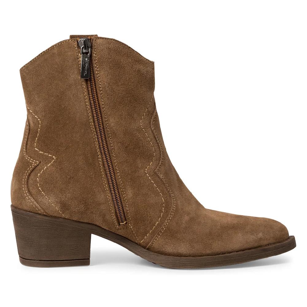 Tamaris Cowboy Stiefelette Blockabsatz Festival Western-Boots Mit Modischen Kontrastnähten