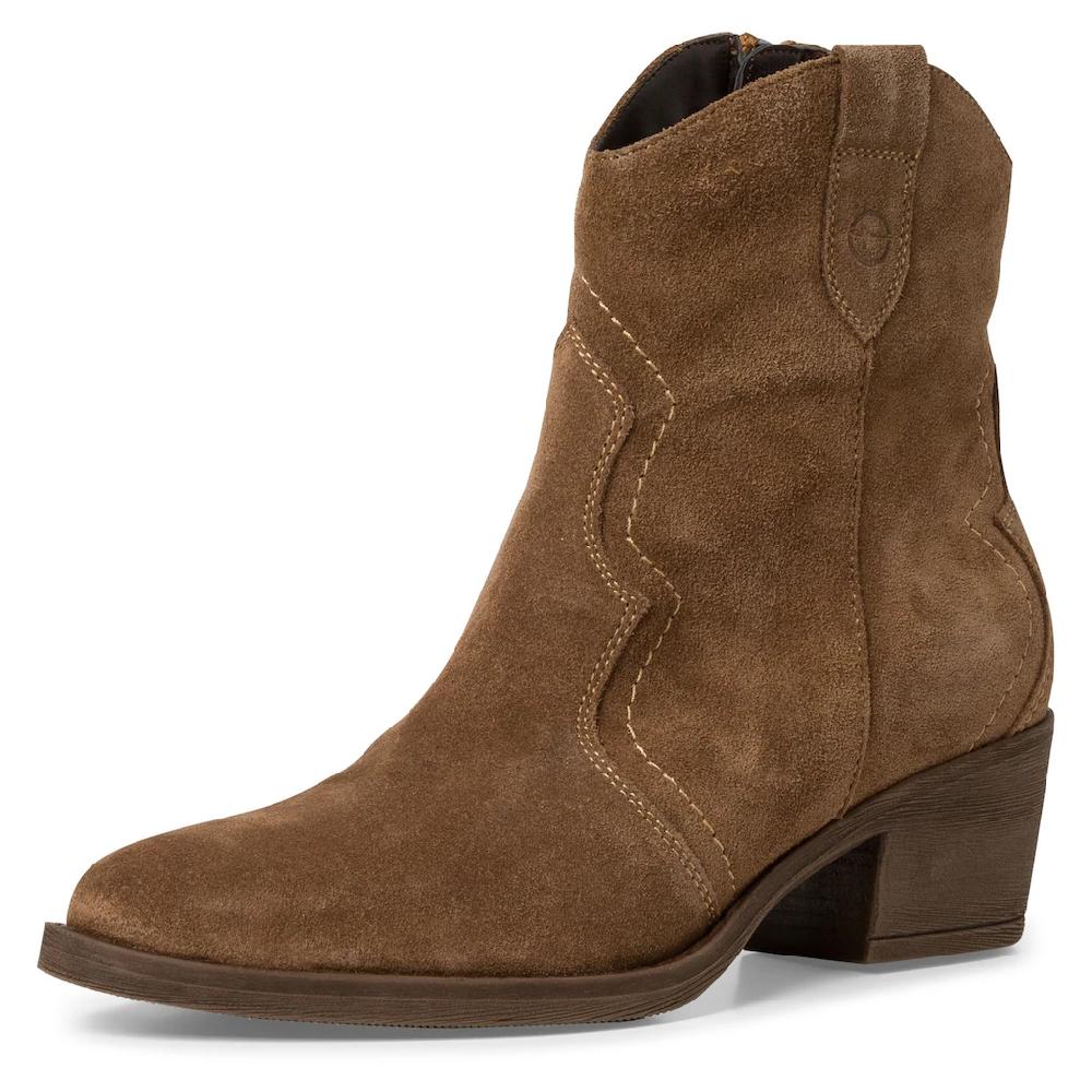 Tamaris Cowboy Stiefelette Blockabsatz Festival Western-Boots mit modischen Kontrastnähten