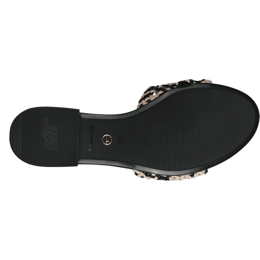Tamaris Pantolette Blockabsatz Sommerschuh Schlappen Mit Flecht-Bandage