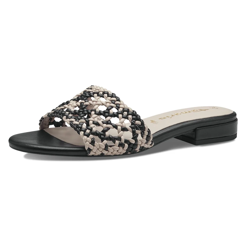 Tamaris Pantolette Blockabsatz Sommerschuh Schlappen mit Flecht-Bandage