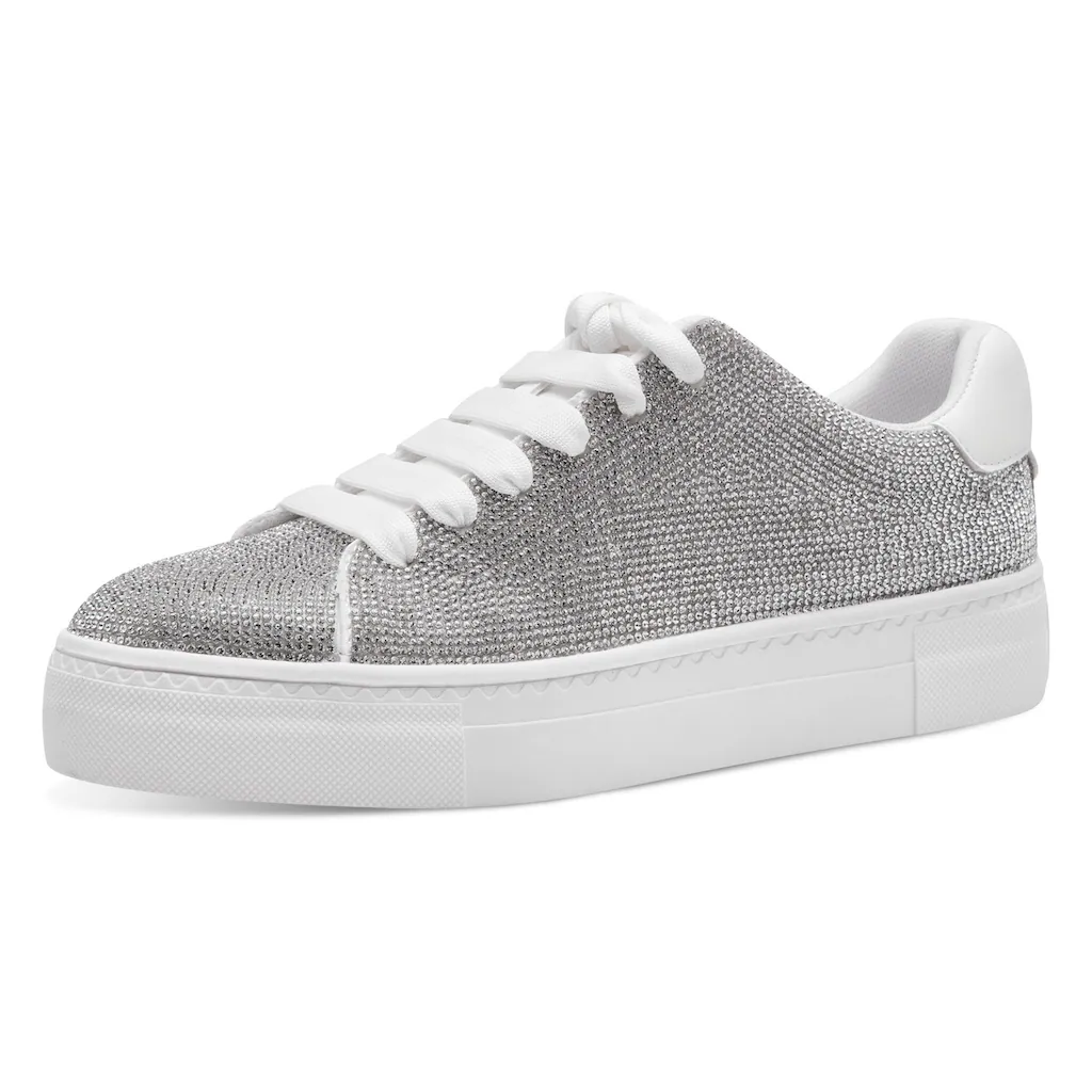 Tamaris Plateausneaker Freizeitschuh Halbschuh Schnürschuh im Silber-Glitzer-Look kaufen