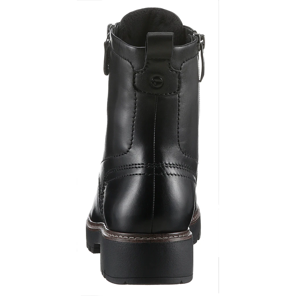 Tamaris Schnürboots Blockabsatz Schnürstiefelette Combat-Boots Mit Kontrast-Rahmennaht Online Bestellen