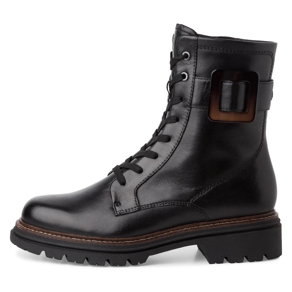 Tamaris Schnürboots Blockabsatz Schnürstiefelette Mit Auffälliger Zierschnalle