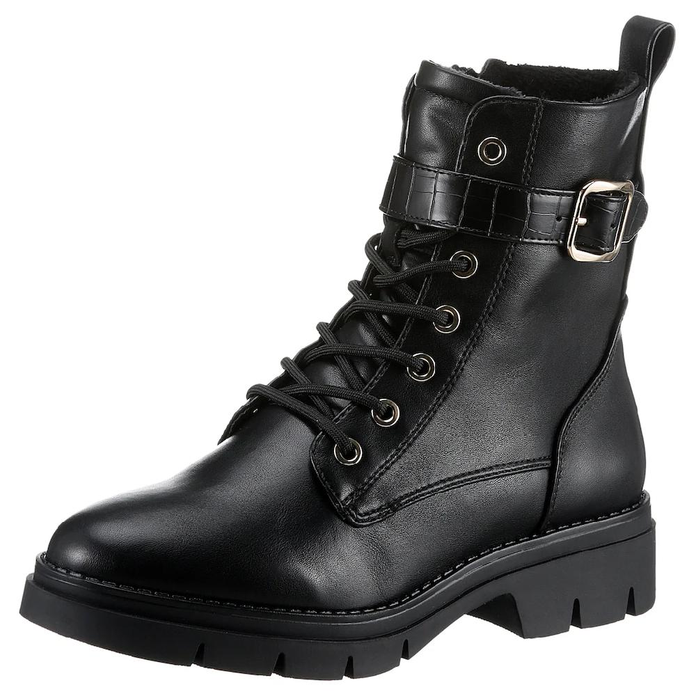 Tamaris Schnürboots mit Zierriemchen in Reptilienprägung und Schnalle kaufen