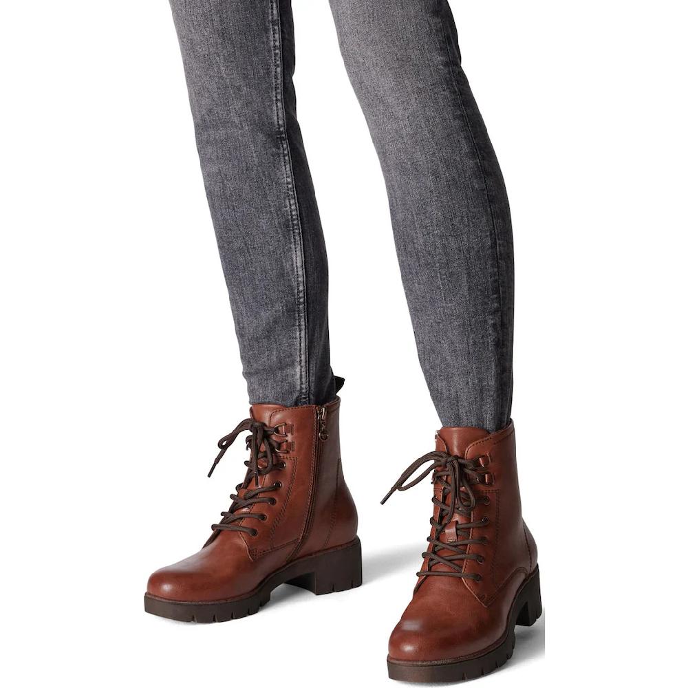 Tamaris Schnürstiefelette Blockabsatz Schnürboots Mit Ösen Und Ziernähten