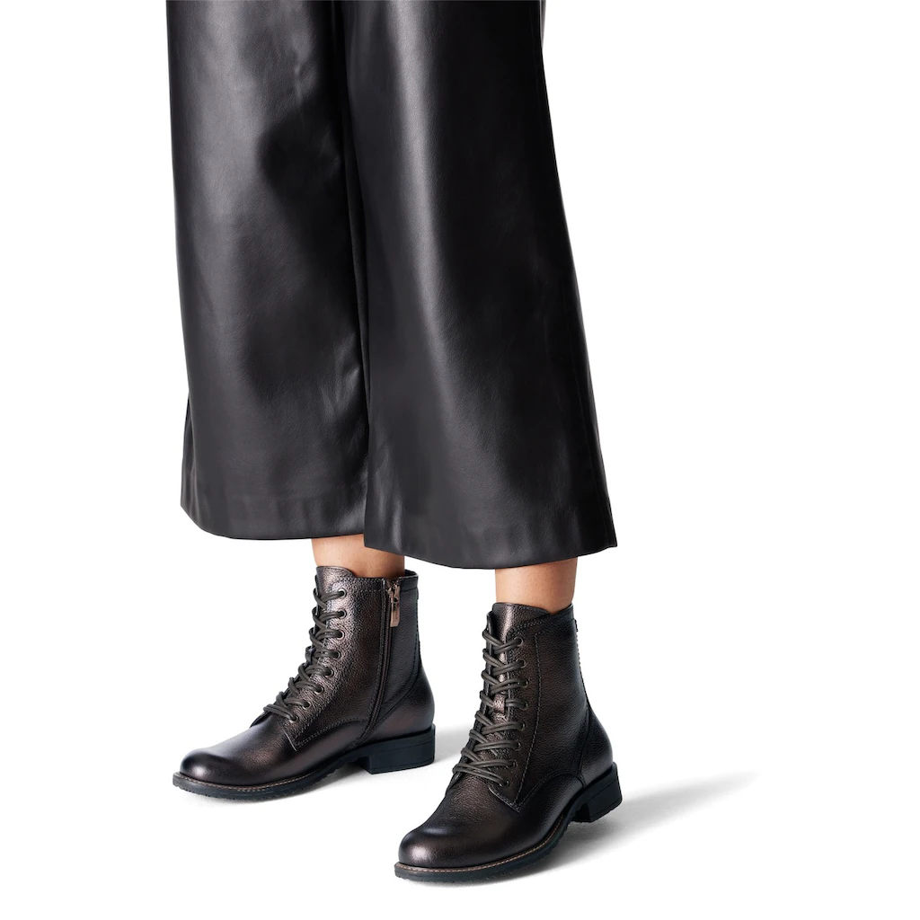 Tamaris Schnürstiefelette Blockabsatz Schnürboots Busisnessschuh Im Glänzenden Metallic-Look Kaufen