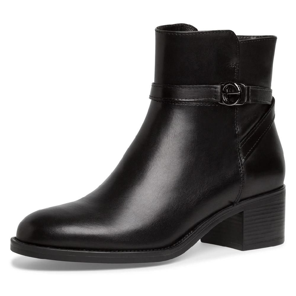 Tamaris Stiefelette Blockabsatz Businessschuh mit Zierband und Logo-Schmuckelement ▷ für
