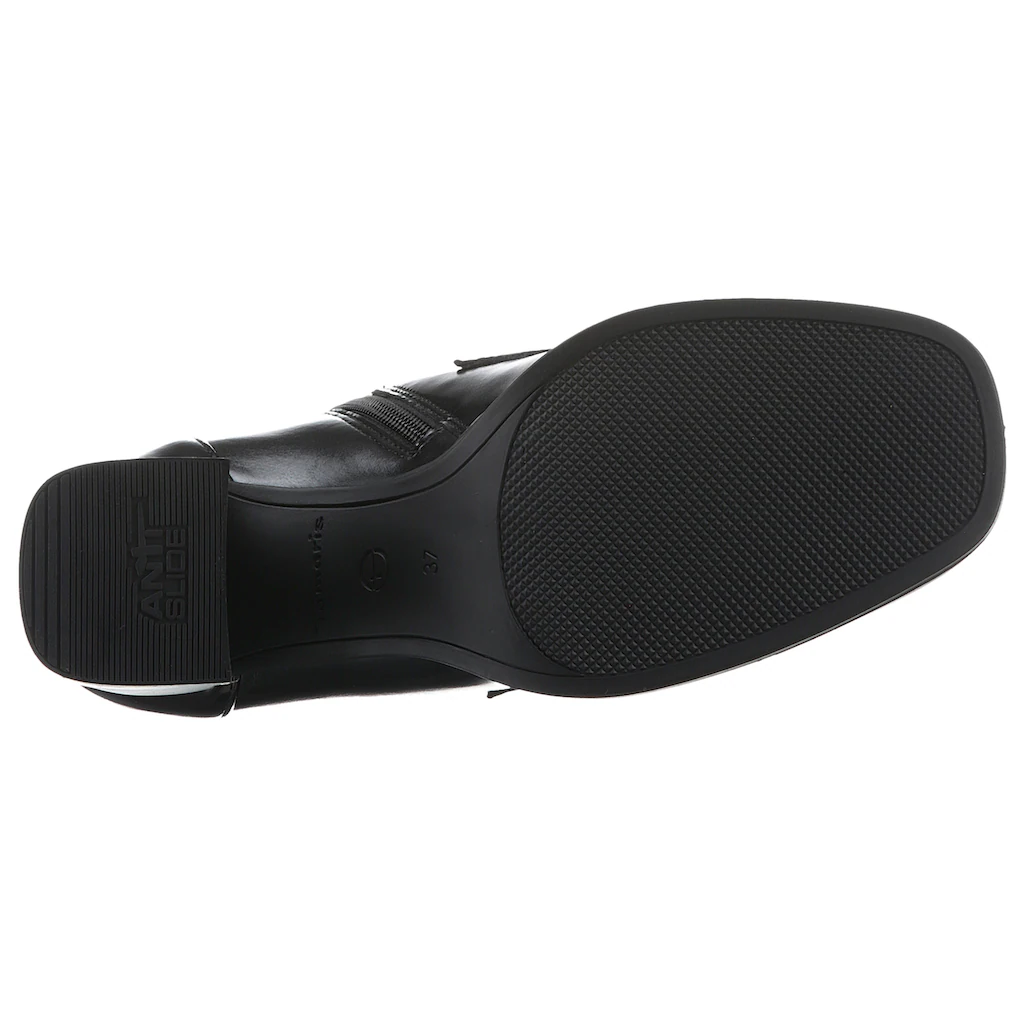 Tamaris Stiefelette Blockabsatz Partyschuh Mit Eleganter Zierkette Und Logoemblem ▷ Für
