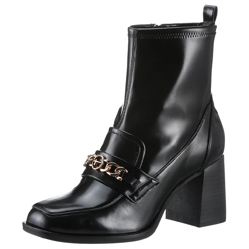 Tamaris Stiefelette Blockabsatz Partyschuh mit eleganter Zierkette und Logoemblem ▷ für