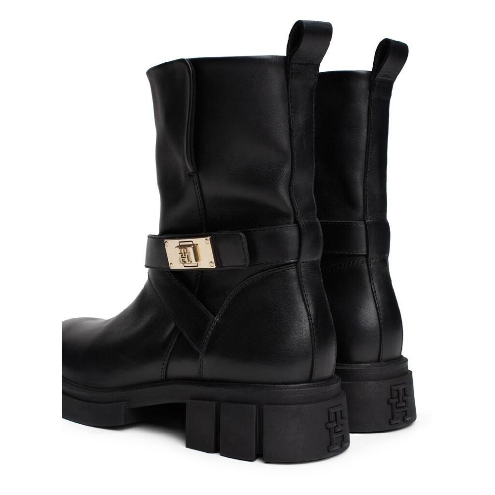 Tommy Hilfiger Bikerboots »BIKER LEATHER« Blockabsatz Stiefelette Boots Mit Goldfarbenem Schmuckelement Online Kaufen