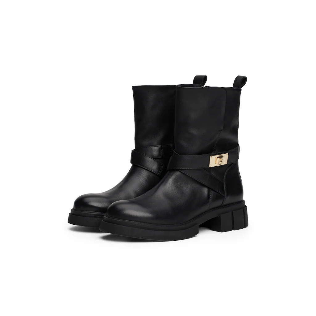Tommy Hilfiger Bikerboots »BIKER LEATHER« Blockabsatz Stiefelette Boots Mit Goldfarbenem Schmuckelement Online Kaufen