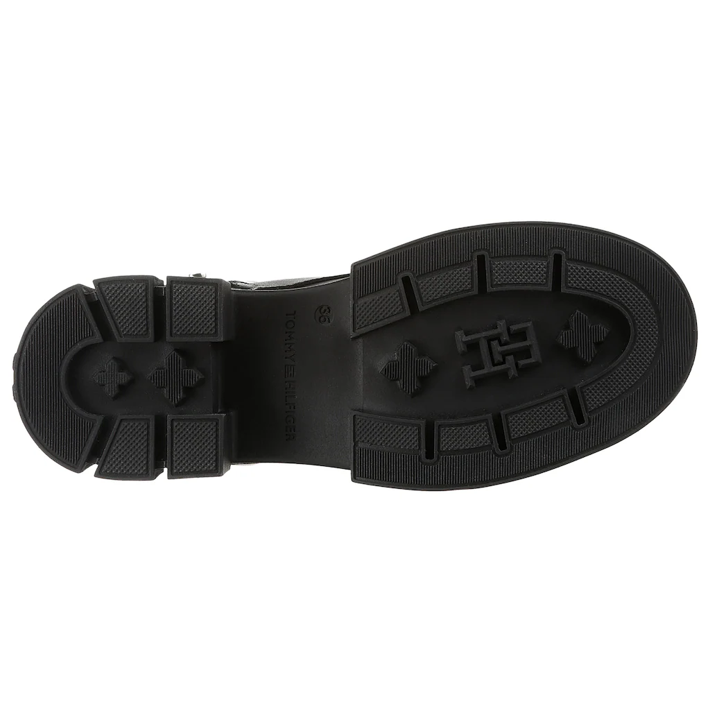 Tommy Hilfiger Bikerboots »LACE-UP BIKER LEATHER« Blockabsatz Schnürboots Stiefelette Mit Gepolstertem Schaftrand Online Kaufen