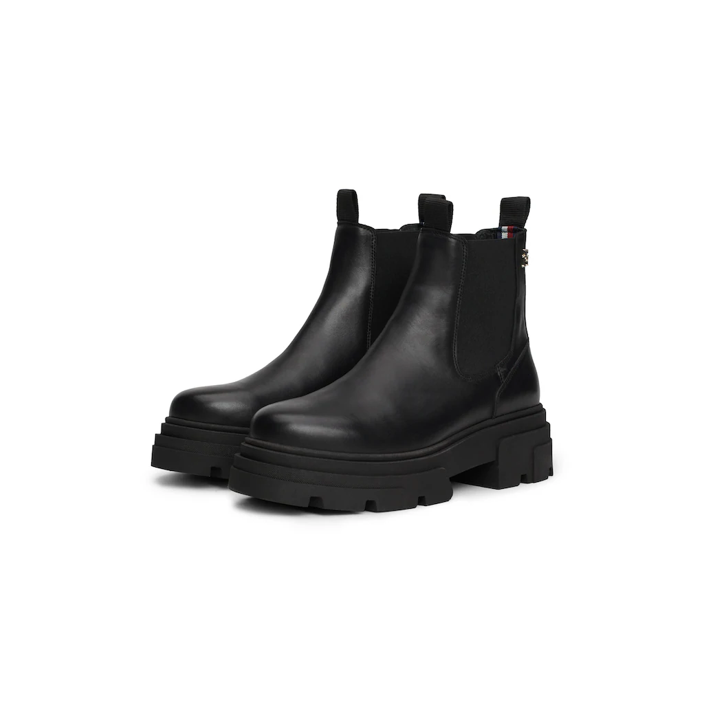 Tommy Hilfiger Chelseaboots »COMBAT LEATHER LOW CHELSEA« Blockabsatz Stiefelette Chunky Boots Mit Zwei Anziehlaschen Online Kaufen