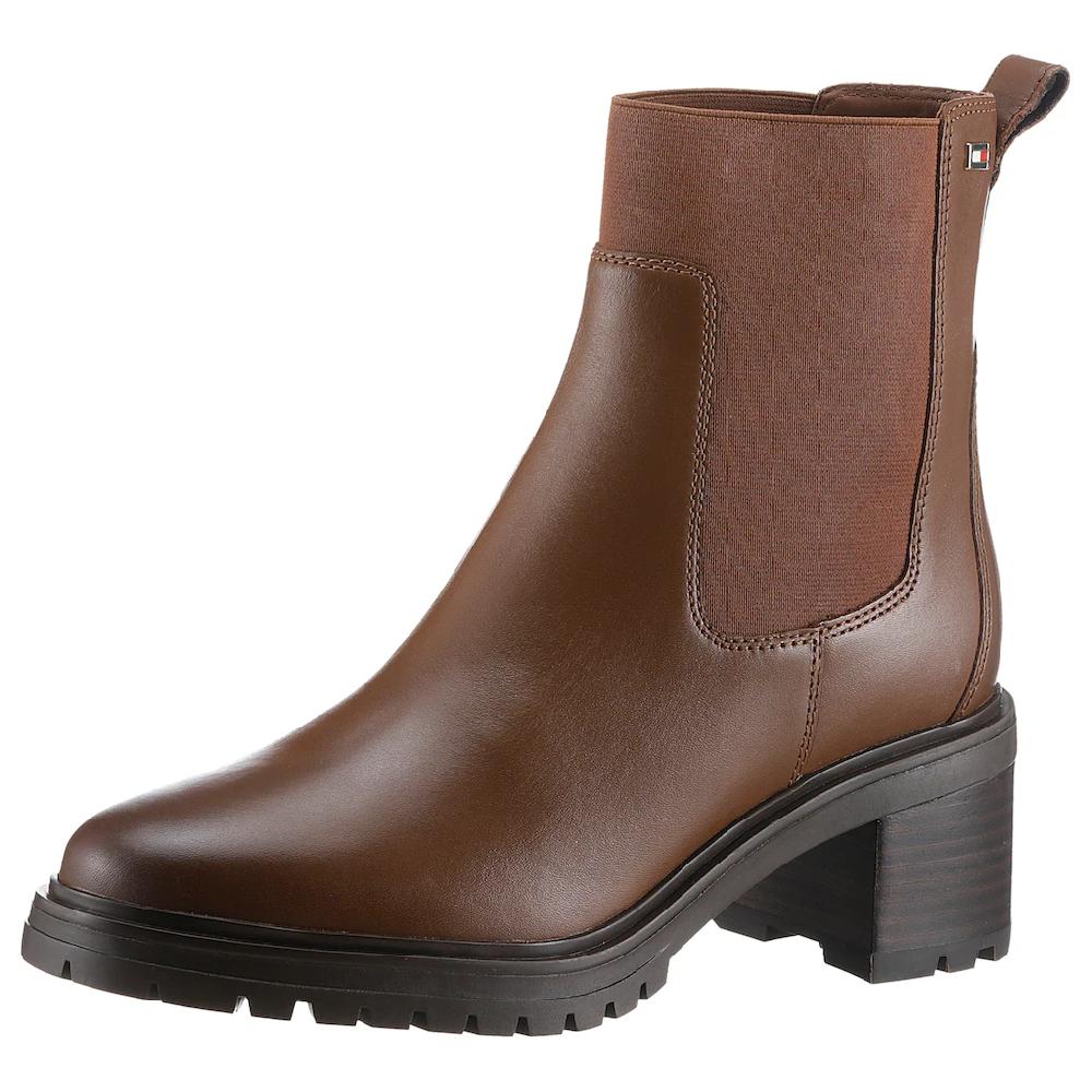 Tommy Hilfiger Chelseaboots »FLAG MID HEEL LEATHER CHELSEA« Blockabsatz Stiefelette Schlupfboots mit seitlicher Logoflag online kaufen