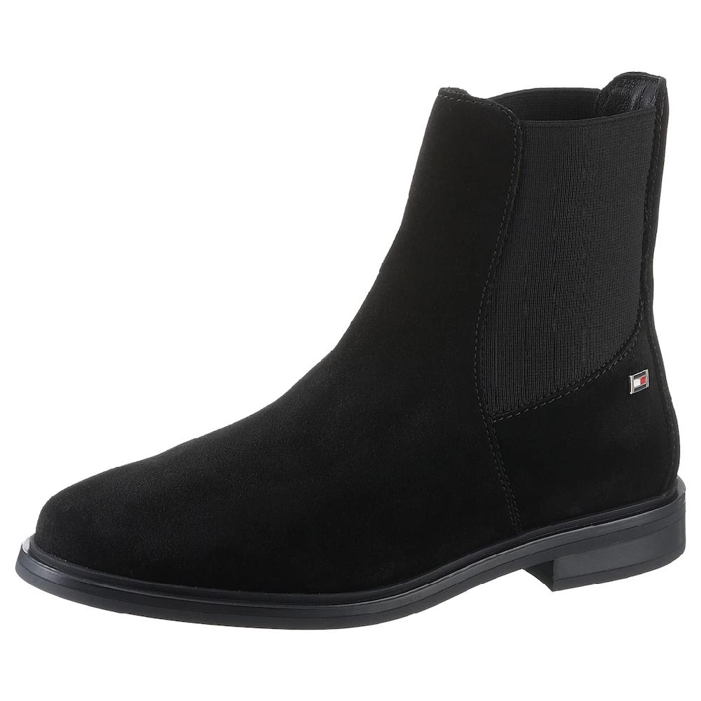 Tommy Hilfiger Chelseaboots »FLAG SUEDE LOW CHELSEA« Blockabsatz Businessschuh Stiefelette mit seitlicher Logoflag bestellen