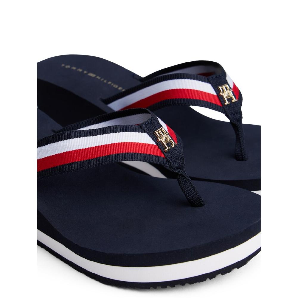 Tommy Hilfiger Dianette »TH CORPORATE WEDGE BEACH SANDAL« Keilabsatz Sommerschuh Zehentrenner Mit Gestreiften Bandagen