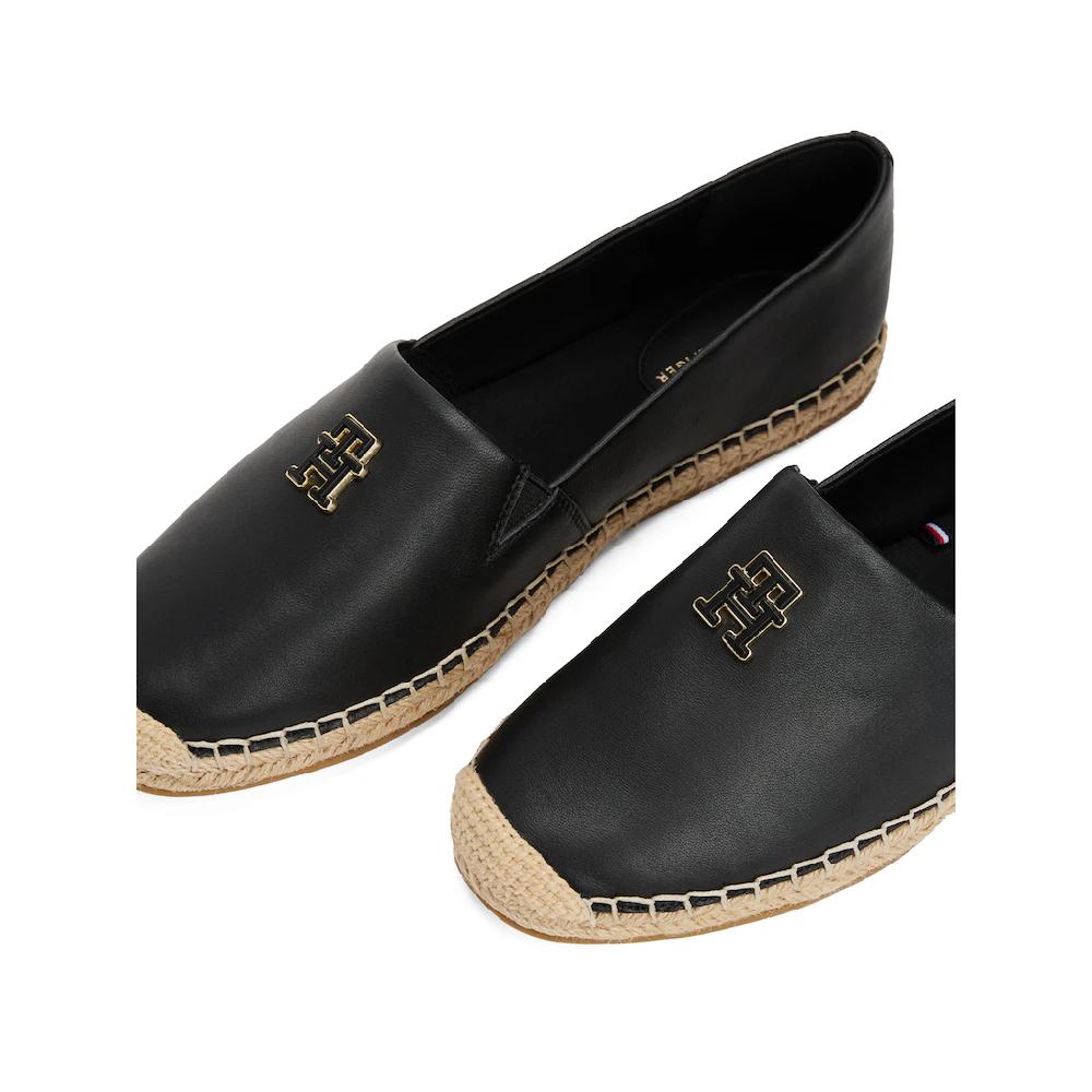 Tommy Hilfiger Espadrille »TH LOGO LEATHER ESPADRILLE« Sommermode Flats Slipper Schlupfschuh In Schmaler Form Online Kaufen
