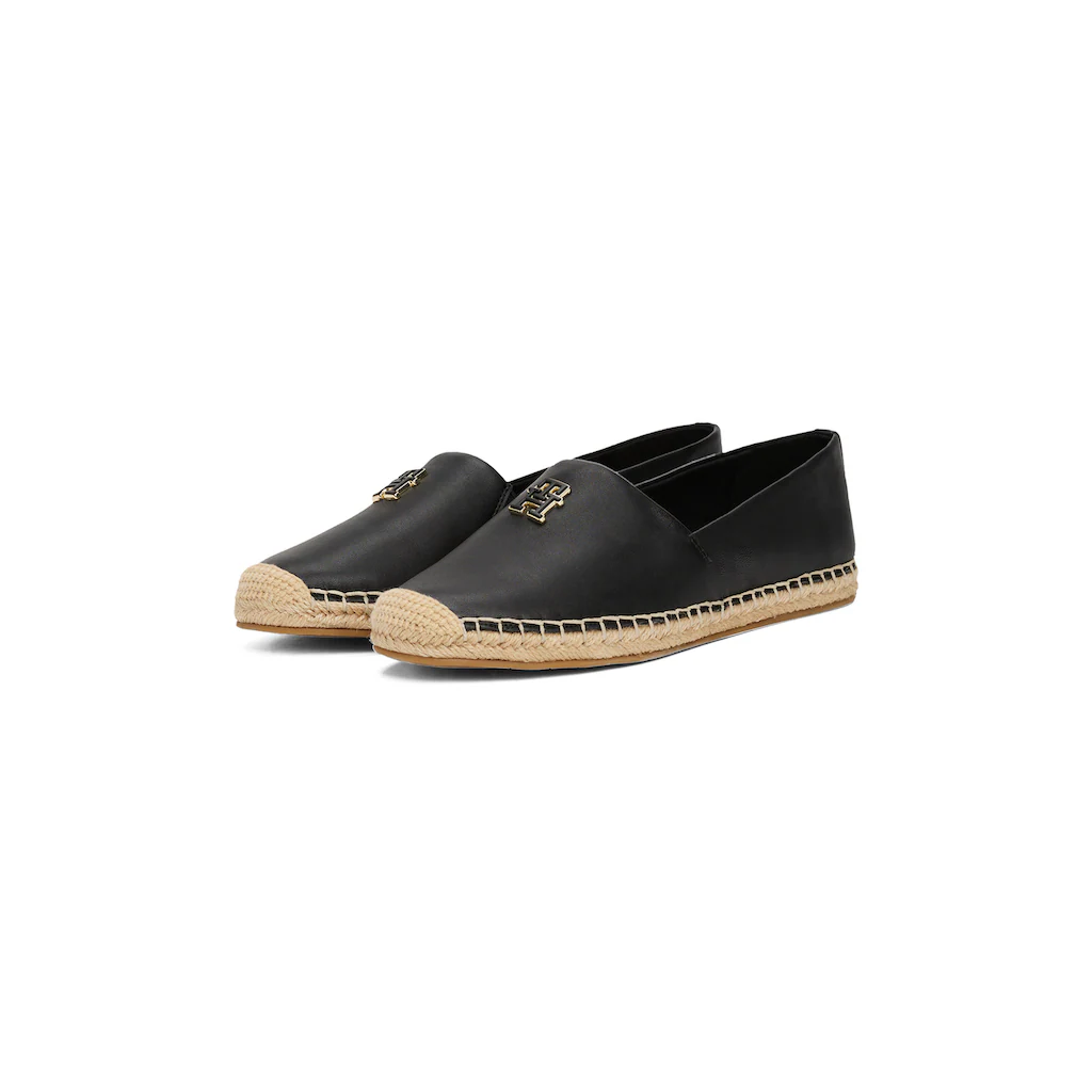 Tommy Hilfiger Espadrille »TH LOGO LEATHER ESPADRILLE« Sommermode Flats Slipper Schlupfschuh in schmaler Form online kaufen