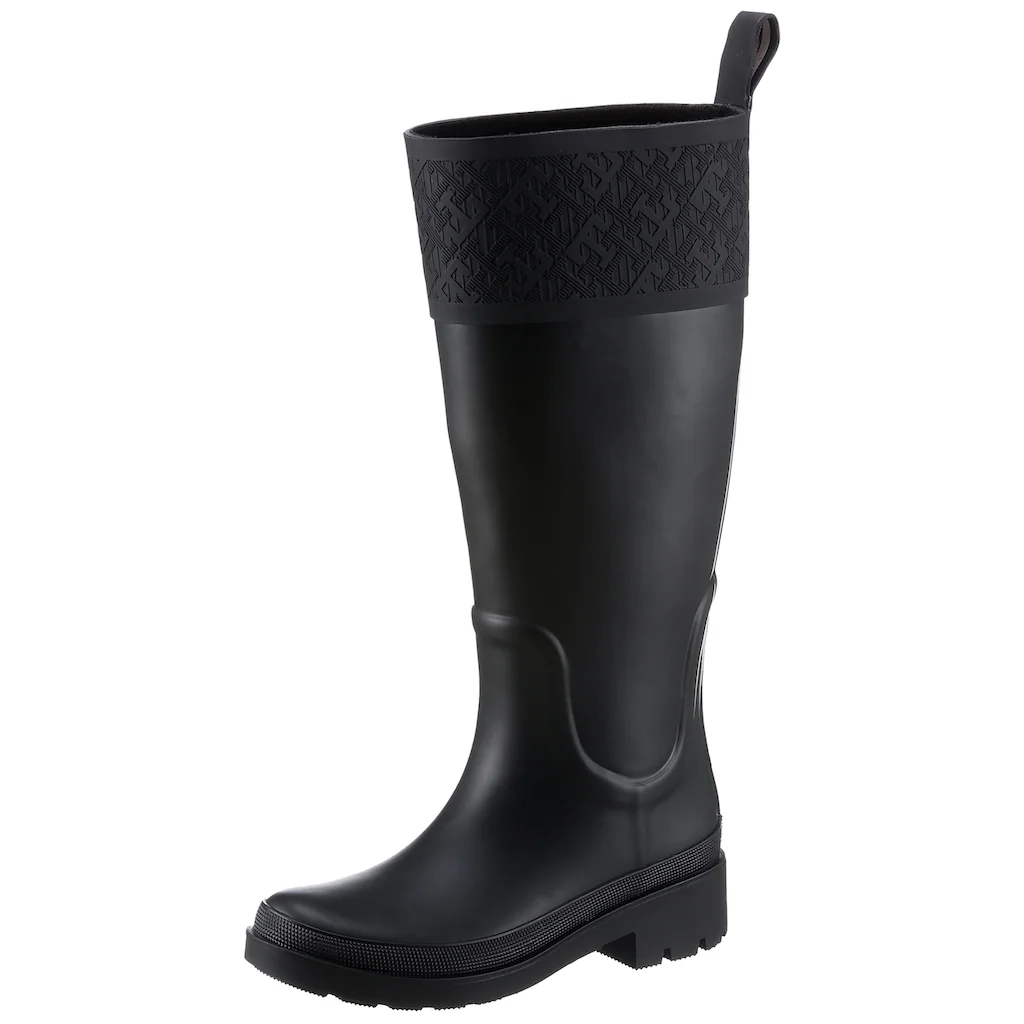 Tommy Hilfiger Gummistiefel »RUBBER LONG BOOT MONOGRAM« Blockabsatz Schlupfstiefel Outdoorstiefel Monogramm-Print ▷ für