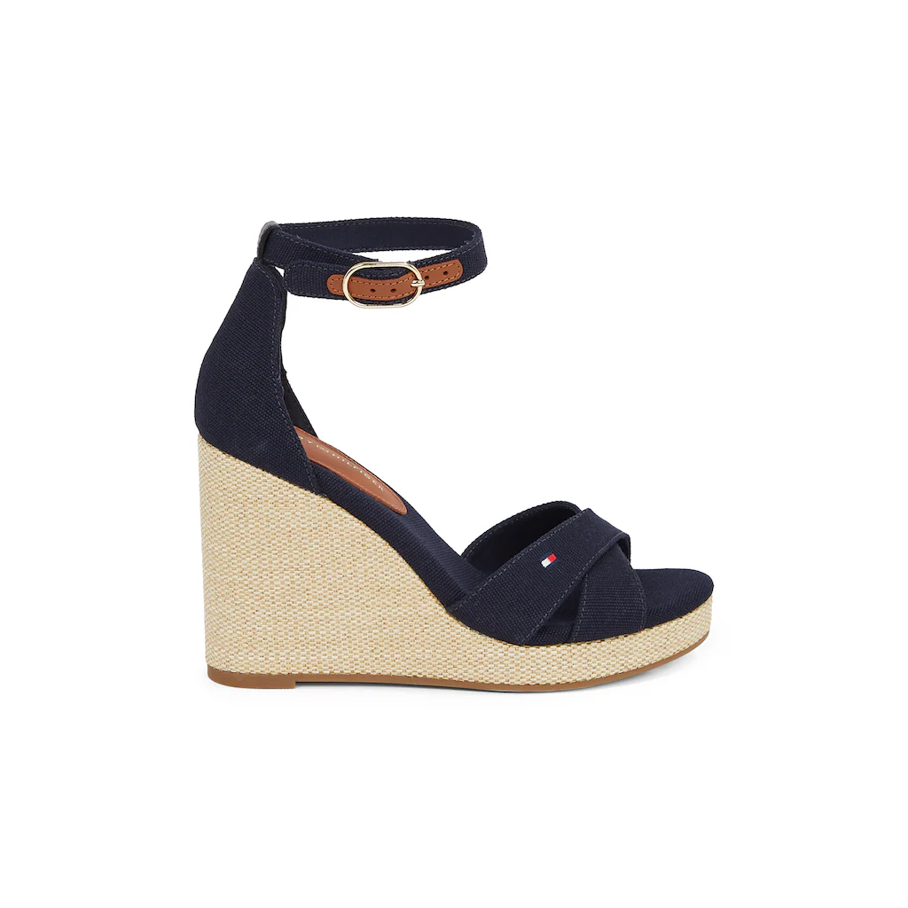 Tommy Hilfiger High-Heel-Sandalette »FLAG HIGH WEDGE ESPAD CRISSCROSS« Riemchensandale Sommerschuh Keilsandalette Verstellbarer Schnalle