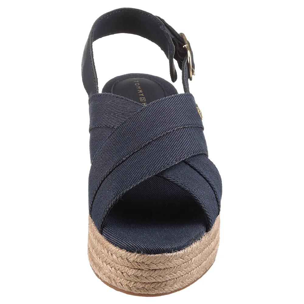 Tommy Hilfiger Keilsandalette »DENIM ESPADRILLE PLATFORM SANDAL« Plateau Riemchensandale Sommerschuh Mit Verstellbarer Schnalle