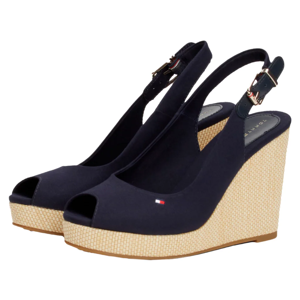 Tommy Hilfiger Keilsandalette »ICONIC ELENA SLING BACK WEDGE« Sommerschuh Sandale Keilabsatz Mit Verstellbarer Schnalle ▷ Für