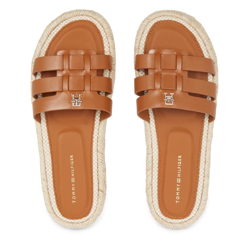 Tommy Hilfiger Pantolette »AUTHENTIC FLAT LTHR ESPADRILLE« Plateau Sommerschuh Schlappen Mit Schönen Riemchen ▷ Für