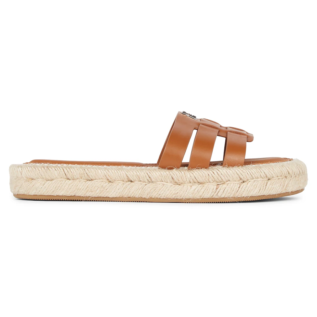 Tommy Hilfiger Pantolette »AUTHENTIC FLAT LTHR ESPADRILLE« Plateau Sommerschuh Schlappen Mit Schönen Riemchen ▷ Für